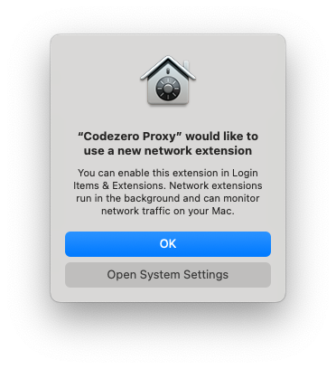 Network Extension Installation Popup